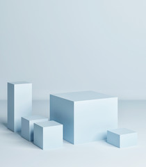 Mockup the podium for product design, blue background color, 3d render, 3d illustration