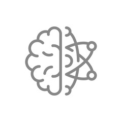 Human brain with atom line icon. Engineering, scientific technology thinking symbol