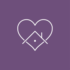 Heart icon with house shape within. Stay at home campaign symbol. Vector illustration. Quarantine love.
