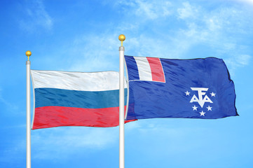 Russia and French Southern and Antarctic Lands two flags on flagpoles