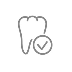 Tooth with tick checkmark line icon. Healthy internal organ symbol