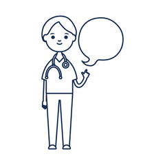 cute doctor standing with speech bubble icon, line style