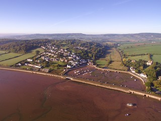 Aerial view of the village of Cockwood on the Exe estuary in Devon , UK