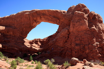 Moab, Utah / USA - August 18, 2015: Rock formation and landscape at Arches National Park, Moab,...