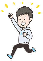ガッツポーズをする男性　ポーズ　イラスト