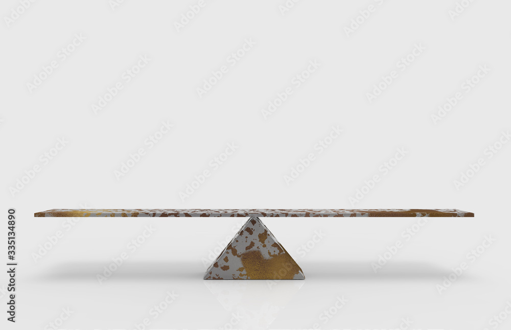 Wall mural 3d rendering. empty blank rustic metal triangle balance scale with clipping path on gray background.