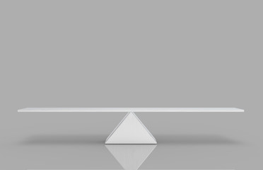 3d rendering. Empty blank silver aluminium triangle balance scale with clipping path on gray background.