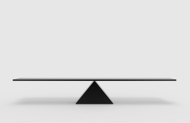3d rendering. Empty blank black metal triangle balance scale with clipping path on gray background.