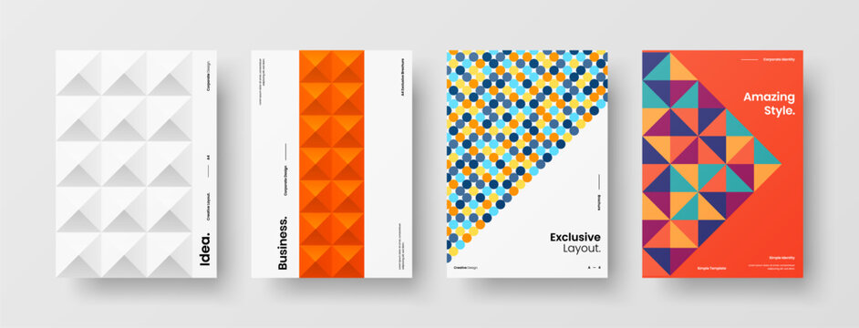 Company identity brochure template collection. Business presentation vector A4 vertical orientation front page mock up set. Corporate report cover abstract geometric illustration design layout bundle.