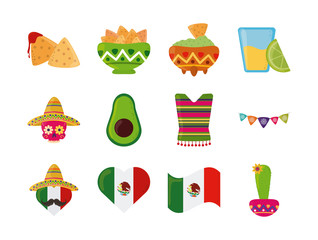cinco de mayo mexican celebration festive party national icons set flat style icon