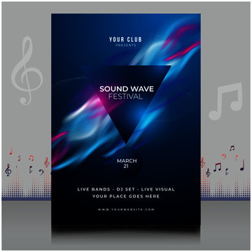 elegant electronic music festival flyer in creative style with modern sound wave shape design