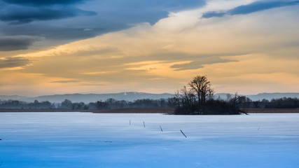Morning over the frozen pond