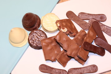 Different types of chocolates and alfajores.