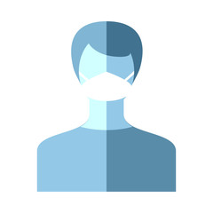 Man with medical mask sign, blue isolated on white background, vector illustration.