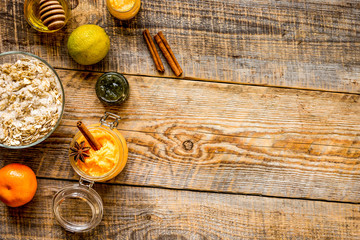 organic citrus scrub homemade on wooden background top view
