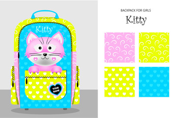 Children's backpack with a cat and fabric options