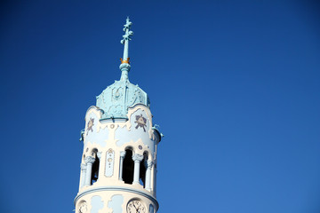 Detail of blue church in Bratislava in a sunny day