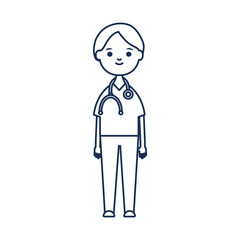cartoon doctor standing with stethoscope icon, line style