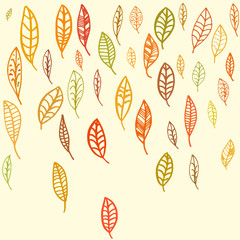 Set of fallen leaves. Autumn pattern. Sketched leaves.