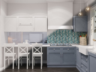 3d illustration of the interior design of the kitchen