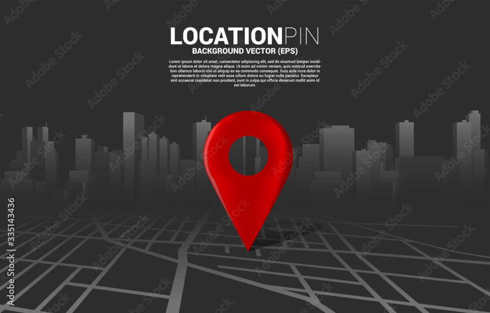 Poster 3d location pin marker on city road map. concept for gps navigation system infographic
