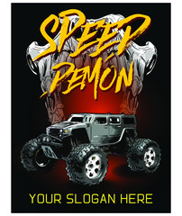 T-shirt Poster Design. Speed Demon. Vector Illustration. © dipomaster