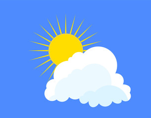 Flat sun and cloud Icon. Summer pictogram on blue background. Sunlight symbol. Vector illustration, EPS10
