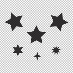 Fototapeta premium Black simple flat style light star flares isolated on transparent background. Vector illustration