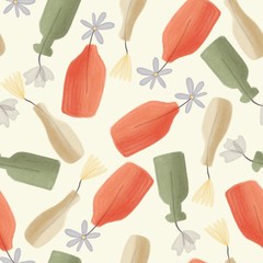 seamless pattern with plants and vases