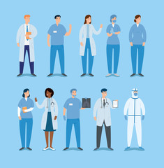 group of doctors and paramedics and icons vector illustration design