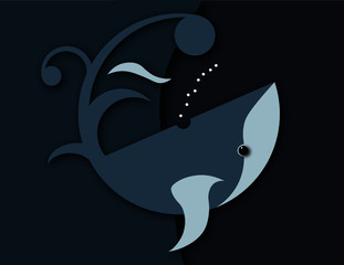 Abstract Whale in Ocean Cartoon