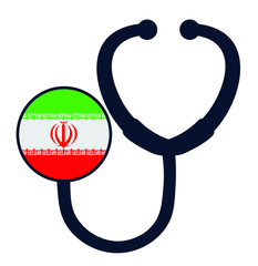 Iran National flag on stethoscope. specialist doctors in Country. Charity Help concept. The concept a help for Iran. The concept of big problems because of the coronavirus pandemic in Iran.