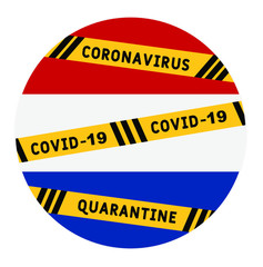 Netherland quarantine and extraordinary emergency measures under pandemic virus. stop coronavirus covid-19 yellow border tape on Netherland flag background vector illustration