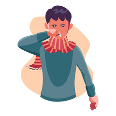 Flat Vector Illustration Representing Runny Nose Person As A Symptom of Corona Virus