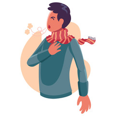 Fototapeta premium Flat Vector Illustration Representing Person Feel Hard to Breath As A Symptom of Corona Virus