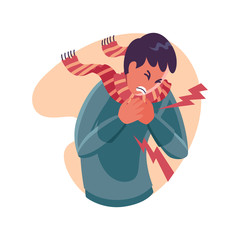 Flat Vector Illustration Representing Chest Pain Person As A Symptom of Corona Virus
