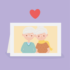 old people, cute couple grandparents in photo frame