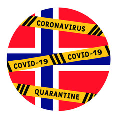 Norway quarantine and extraordinary emergency measures under pandemic virus. stop coronavirus covid 19 yellow border tape on Norway flag background vector illustration