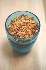 Granola on Parfait in Blue Tumber