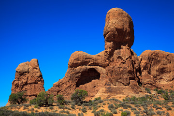 Moab, Utah / USA - August 18, 2015: Rock formation and landscape at Arches National Park, Moab, Utah, USA