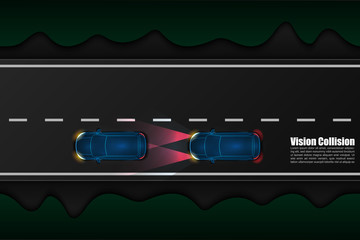 Self driving car moving in the city street using GPS and sensors to prevent collision, automotive technology concept