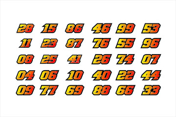 Set of racing number, start racing number, sport race number with halftone dots style vector illustration eps 10