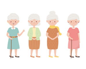 old people, group grandmothers, elderly persons together cartoon characters
