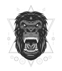 head evil ferocious gorilla shouts, mascot. KING KONG ILLUSTRATION