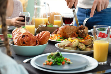 Family celebrating Thanksgiving Day at home