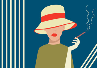 Smoking woman in retro art nouveau style