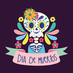 day of the dead, skeleton flowers leterring traditional mexican celebration