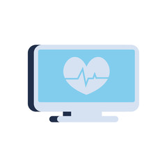Heart with pulse inside computer flat style icon vector design