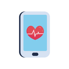 Heart with pulse inside smartphone flat style icon vector design