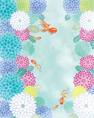 桜 金魚 和風 アート 背景素材 背景 水彩 手書き 泳ぐ アクアリウム 魚 Aquarium Poster Aquari Okaka08